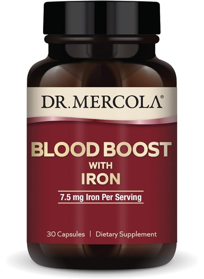 Dr. Mercola Blood Boost with Iron, 30 Servings (30 Capsules), 7.5 mg Iron Per Serving, Dietary Supplement, Supports Energy Production, Non-GMO - Image 1
